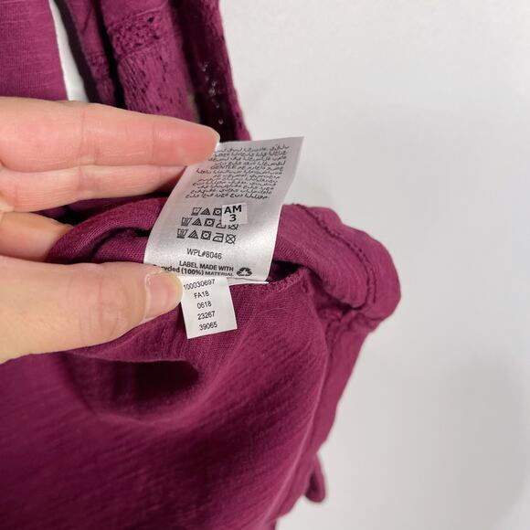 New Style & Co M Merlot Boho Remix Floral Lace Panel Inset Long Sleeve Blouse - Picture 9 of 10